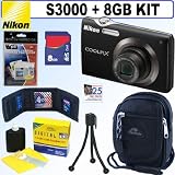 Nikon Coolpix S3000 12 MP Digital Camera (Black) + 8GB Accessory Kit