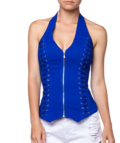 A.S Womens Sexy Corset Stretchy Classic Slim Body Bustier Halter Lace Up Top