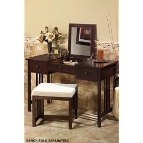 Mission - style Vanity With Mirrored Storage Compartment, 2-DRAWER, CHESTNUT