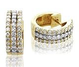 14k Two Tone Gold - White and Yellow Hoop Huggies Diamond Earrings (H-I, SI-I, 0.90 carat)