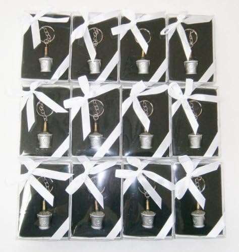 Celebration: Set of 12 Gold & Silver Champagen Bottle in Bucket of Ice Key Chains Gift Boxed Party Favors KW006-BK
