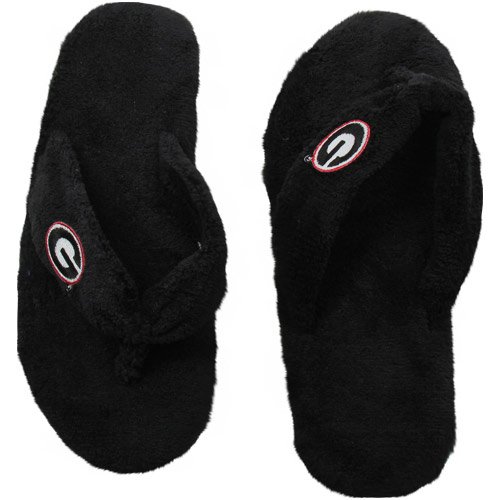 Georgia Bulldogs Ladies Black Pillow Plush Thong Slippers (5/6)