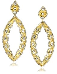 Miguel Ases Pyrite and Swarovski Gold Beaded Cut-Out Marquis Earrings