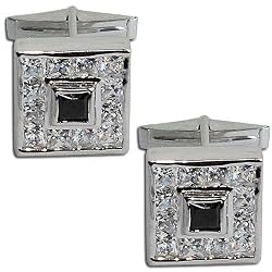 Stud Set Sterling Silver Zircon Gemstone Men's Cufflinks (cflng260)