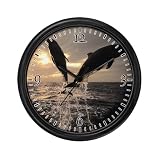 Wall Clock Dolphins Flying in Sunset