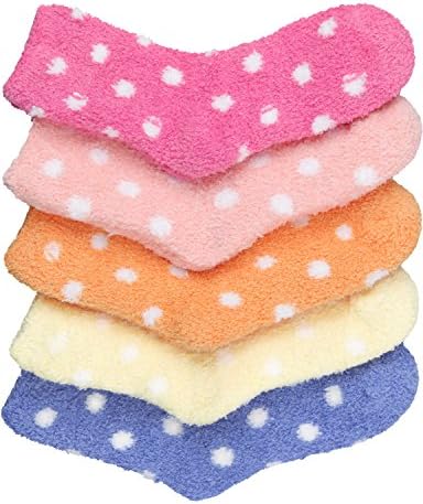 Haslra Soft Warm Microfiber Fuzzy Dotted Socks 5 Pairs (MIX3)