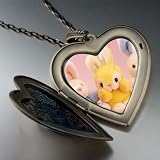 Stuffed Bunny Rabbits Large Photo Locket Pendant Necklace