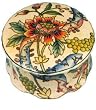 Hand painted round chinese porcelain trinket box with lid - flowers with peach background
