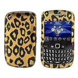 Gold with Black Leopard Pattern Hard Skin Cover Case for Blackberry Curve 8520 + Microfiber Cell Phone Bag