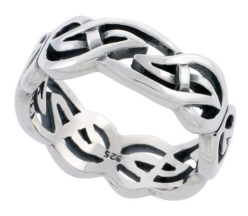 Sterling Silver Gent's Celtic Knot Wedding Band Ring Flawless Finish 5/16 inch wide, size 10