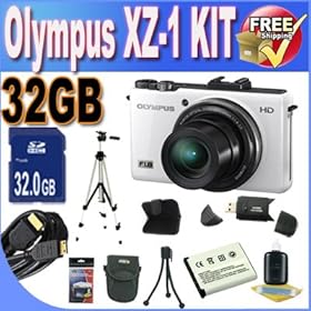 Olympus XZ-1 10 MP Digital Camera with f1.8 Lens and 3-Inch OLED Monitor (White) + Extended Life Battery + 32GB SDHC Class 10 Memory Card + USB Card Reader + Memory Card Wallet + Deluxe Case w/Strap + Shock Proof Deluxe Case + Mini HDMI to HDMI Cable + Professional Full Size Tripod + Accessory Saver