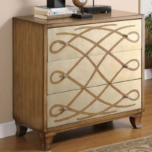 Entry Way Accent Bombe Chest with Scroll Design in Antique Oak Finish