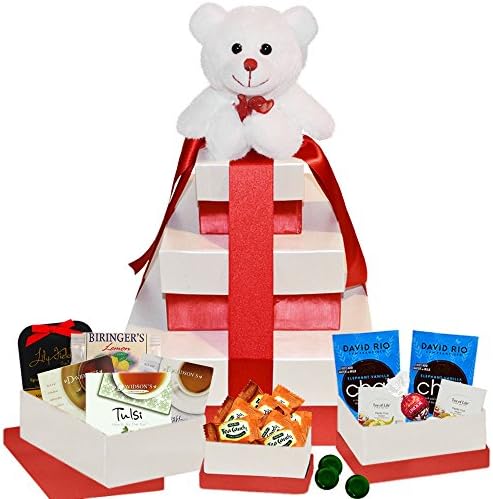 Hugs &amp; Kisses 3 Tier Valentine's Day Tea Gift Tower with Plush Bear