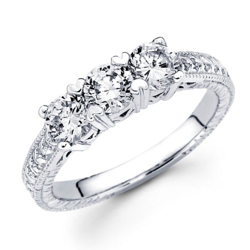 Three Stone Diamond Ring Round Anniversary 14k White Gold (2.00 Carat)