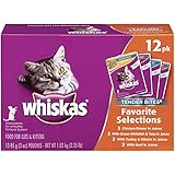 WHISKAS TENDER BITES Favorite Selections Variety Pack Wet Cat Food 3 Ounces (Four 12-Count Cases)