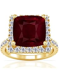 18K Yellow Gold Cushion Cut Ruby Ring With Sidestones