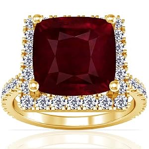 18K Yellow Gold Cushion Cut Ruby Ring With Sidestones