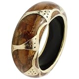 Brown Wood with Gold Curve and Dots Pattern Bangle