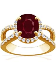 14K Yellow Gold Cushion Cut Ruby Ring With Sidestones (GIA Certificate)