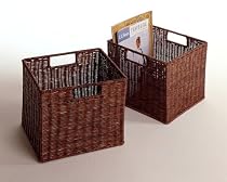 Set of 2 Espresso Finish Storage Wicker Rattan Baskets