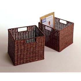 Set of 2 Espresso Finish Storage Wicker Rattan Baskets