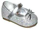 Toddler Girls Silver Glitter Mary Janes Dress Wedding Shoes