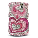 Premium Luxurious Designer Hard Diamond Crystal Snap-on Case for Blackberry Curve 8330 Case - Pink with Large Silver Hearts Diamond