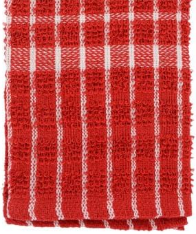 Kitchen Towels 100% Cotton Terry Cloth Checkered Windowpane Set of (4) Four (Red & White Check, 4 Kitchen Towels)