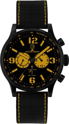Black Stainless Steel Porto Quartz Orange Accents Strap Chronograph By Jacques Lemans