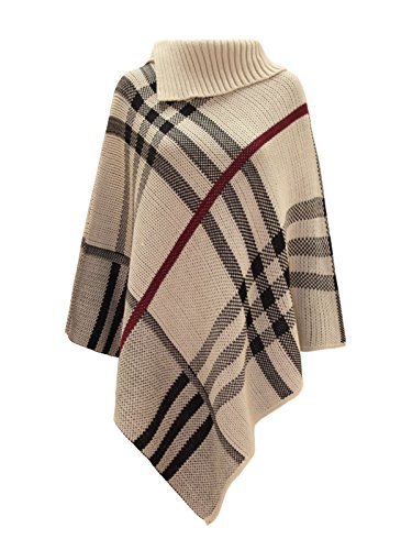 Chaos Theory Women's Checked Knitted Winter Tartan Cape Stylished Poncho Stone One Size