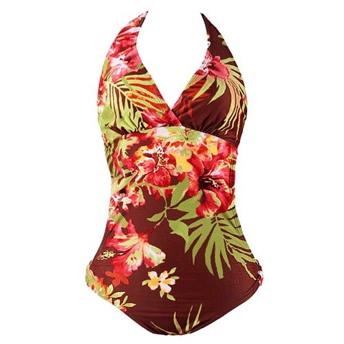 Monokini Swimsuit Floral Print Brown