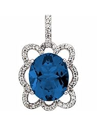 14K White Gold Oval Cut Chatham Created Sapphire and Diamond Pendant -- LIFETIME WARRANTY