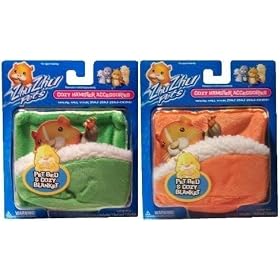 Zhu Zhu Pets Hamster Bed and Blanket GREEN and ORANGE Combo Set
