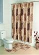 Bath Ensemble, Shower Curtain, 12 Fabric Rings, Bath and Contour Mat, Elegance Brown