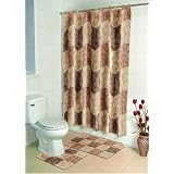 Bath Ensemble, Shower Curtain, 12 Fabric Rings, Bath and Contour Mat, Elegance Brown by 