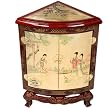 Handmade Asian Furniture - 28" Red & Gold Lacquer Chinese Corner Cabinet - Imperial Maiden Design