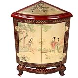 EXP Handmade Asian furniture-28" Red & Gold Lacquer Chinese Corner Cabinet - Imperial Maiden Design
