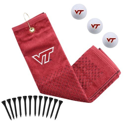 Virginia Tech Hokies Embroidered Golf Towel, Golf Balls Tees Gift Set