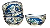 Le Souk Ceramique 5-Inch Soup/Cereal Bowls, Aqua Fish Design, Set of 4
