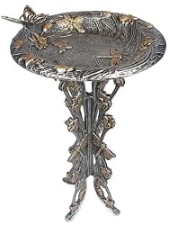 Oakland Living 5084AP Antique Pewter Butterfly & Dragonfly Aluminum Birdbath