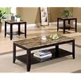 3pc Coffee Table & End Table Set Marble Top Espresso Finish