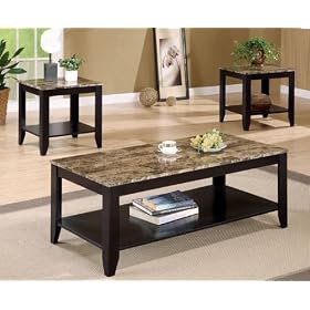 3pc Coffee Table & End Table Set Marble Top Espresso Finish