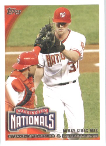 2010 Topps Update Baseball Card #US-274 Stephen Strasburg / Ivan Rodriguez - Washington Nationals ( Merry Stras-Mas ) MLB Trading Card in Screwdown Case
