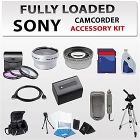 Ultimate Accessory Kit for Sony HDR-PJ10, HDR-CX560, HDR-CX700, HDR-XR160, Hdr-cx130, Hdr-cx160, Hdr-xr550v, Hdr-xr500 Camcorders Including 3 Extra Lens, 8gb Sdhc Memory Card, Card Reader, Extended Life Battery + Charger, Case, Tripod and More !!!