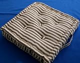 Chocolate & Beige Thin Stripe Floor Cushion - 100% Cotton - 40 x 40 x 10 cm Square - Indoor - Garden - Dining chair booster Seat Cushion Pad
