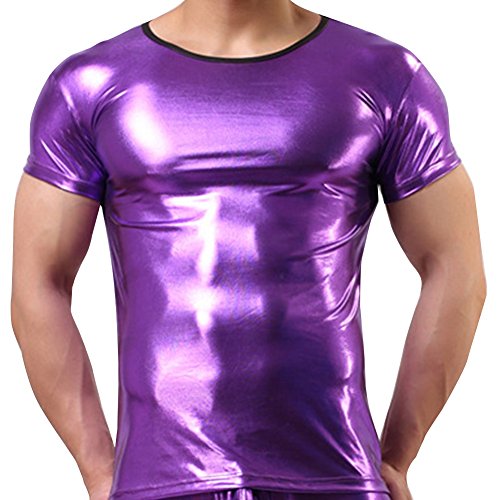YiZYiF Sexy Men's Leather Look PVC Underwear Clubwear T-shirt Xmas Dance Top