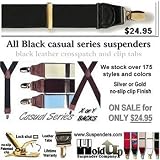 1.5 wide All black suspenders in X-back with gold clips