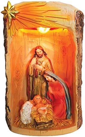 7.5 Inch Holy Family with Light Home Decoration Lamp Decorative Votive Religious Light Saint Mary, Saint Joseph and Jesus Statue
