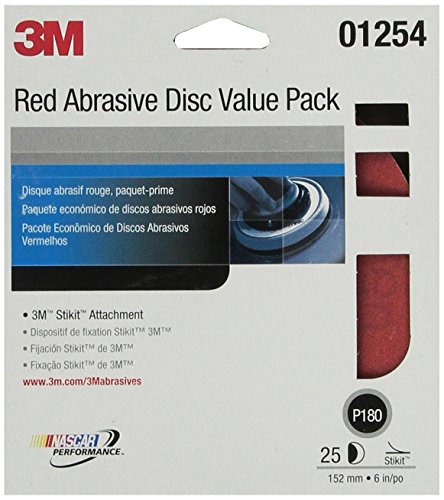 3M 01254 Stikit Red 6" P180 Grit Abrasive Disc Value Pack of 25