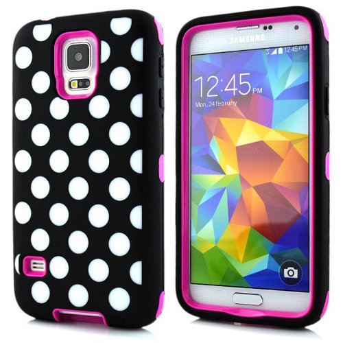 SeanÂ® Polka Dot Hybrid Protective Case with Combo Defender Shockproof Function for Samsung Galaxy S5 I9600 (Rose)